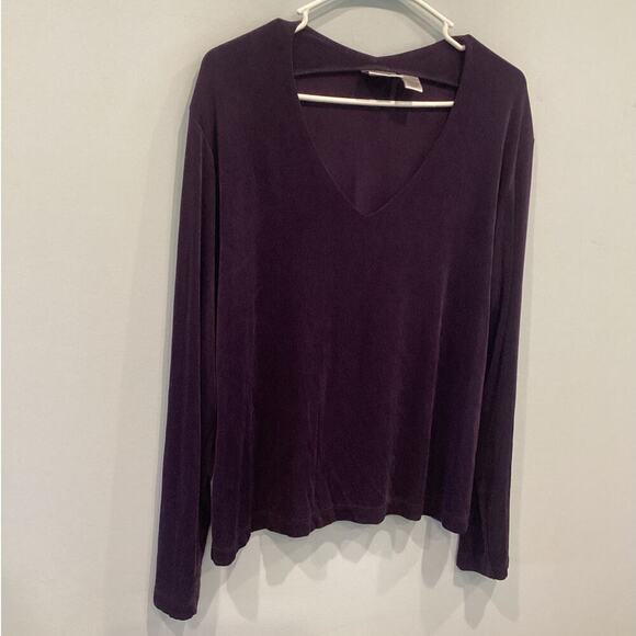 Chico’s Travelers Womens Shirt Size 3 XL Deep Purple Slinky Top Airplane Casual - Picture 1 of 6